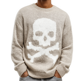Men's Retro Casual Knitted Skull Round Neck Pullover Sweater MTA2987K4TO