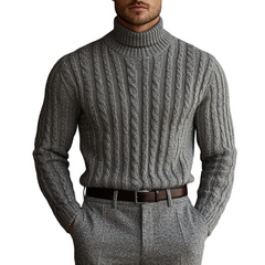 Men's Solid Color Textured Cable Knit Turtleneck Sweater MTA0748K5X