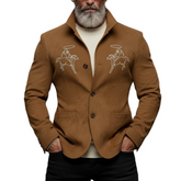 Men's Classic Retro Stand-up Collar Embroidered Faux Suede Slim Fit Jacket MTA1061K1K