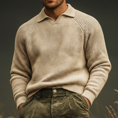 Men's Classic Light Khaki Stylish Collar. Casual Sweater MTA0676K8U