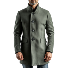 Men's Solid Color Stand-up Collar Twill Blend Mid-length Coat MTA1526K8X
