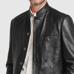 Men's Retro Casual Solid Color PU Stand Collar Leather Jacket MTA1112K3TO