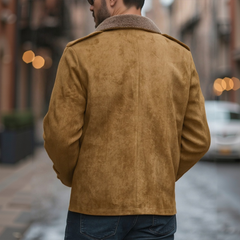 Men's Vintage Suede Fleece Collar Patchwork Multi-Pocket Zipper Coat 99704034M