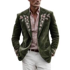 Men's Classic Retro Western Style Suede Embroidered Single-breasted Blazer MTA1278H1K