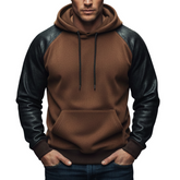Men's Urban Cotton Blend And PU Leather Sleeves Hoodie MTA1724K7U