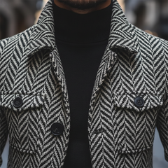 Men's Retro Minimalist Herringbone Faux Wool Multi-Pocket Jacket MTA0311K9P