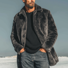 Men's Urban Warm Dark Gray Faux Mink Fur Button-up Coat MTA2578K6U