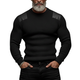 Men's Classic Casual PU Leather Shoulder Slim Fit Crew Neck Sweater MTA2496K7K