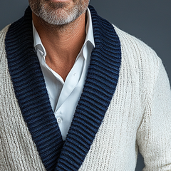 Men's Knitted V-neck Striped Jacquard Cardigan MTA0771K8X