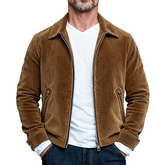 Men's Retro Corduroy Lapel Zipper Slim Fit Jacket MTA0882K9X