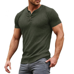 【24-hour shipping out】Men's Casual Solid Cotton Blend Slim Fit Henley Neck Short Sleeve T-Shirt 32673533M