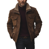 Men's Winter Retro Faux Suede Fleece Lined Lapel Zip-Up Jacket MTA0163K3P
