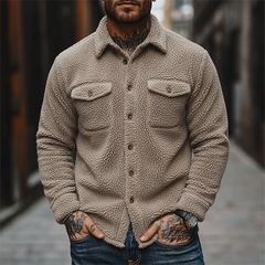 Men's Solid Color Fleece Collar Button-down Shirt Jacket MTA0165K6X