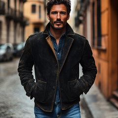 Men's Retro Patchwork Lapel Button Jacket MTA0569K7X