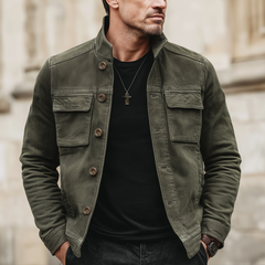 Men's Classic Army Green Stand-collar Suede Button-up Jacket MTA0158L5U