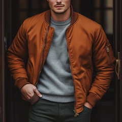 Men's Retro Polyester Blend Quilted Bomber Jacket MTA1528K7P