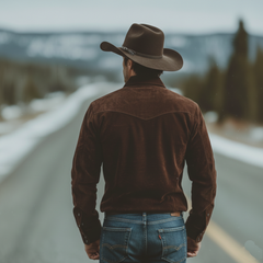 Men's Classic Retro Western Style Tough Guy Embroidered Faux Suede Long-sleeved Shirt MTA1761K6K