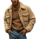 Men's Solid Color Warm Fleece Collared Pocket Jacket MTA0585K7X