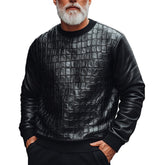Men's Black Crocodile PU Leather Sweatshirt 01179231U