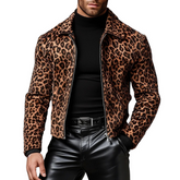 Men's Retro Casual Faux Suede Leopard Print Lapel Zip-Up Jacket MTA1173K6TO