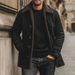 Men's Classic Button-down Suede Fleece-lined Mid-length Coat MTA3157J5U