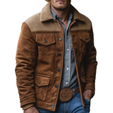 Men's Retro Casual Fleece Patchwork Lapel Button Jacket MTA0449K4TO