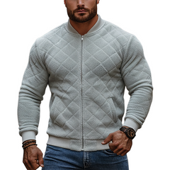 Men's Solid Color Fleece Quilted Baseball Collar Jacket MTA0124K8X