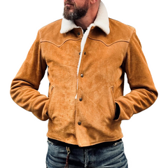 Men's Retro Solid Color Patchwork Faux Suede Lapel Button Jacket MTA0195L2X