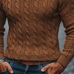 Men's Solid Color Crew Neck Knit Cable Knit Textured Pullover Sweater MTA0137K2X