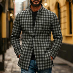 Men's Retro Plaid Blend Wool Stand Collar Mid-Length Coat MTA2419K4X