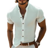 Men's Summer Basic Stand Collar Textured Short Sleeve Shirt MTA1316F2U