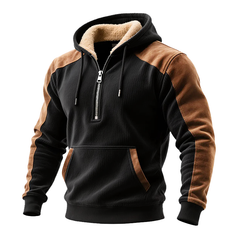 Men's Retro Contrast Faux Suede Polar Fleece Half-Zip Pullover Hoodie MTA0976J9X
