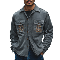 Men's Simple Retro Embroidered Corduroy Shirt MTA0507K1P