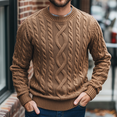 Men's Retro Casual Knitted Cable Knit Crew Neck Sweater MTA0481K6TO