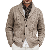 Men's Classic Khaki Cable Knit Jacquard Cardigan MTA2484K6U