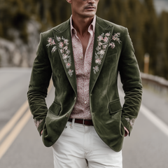 Men's Classic Retro Western Style Suede Embroidered Single-breasted Blazer MTA1278H1K