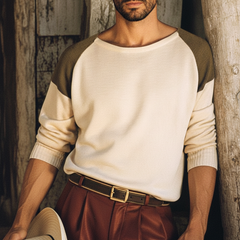 Men's Retro Color-Blocked Shoulder Crew Neck Casual Knit Sweater MTA1056K1U