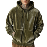Men's Retro Casual Corduroy Hooded Zip-Up Jacket MTA0453K9TO
