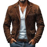 Men's Vintage Leopard Suede Notch Lapel Multi-pocket Single Breasted Blazer 51590562Z