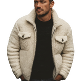 Men's Classic Winter Beige Fleece Zip-Up Jacket MTA3159J2U