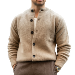 Men's Classic Business Camel Button-Down Knit Cardigan MTA0773K2U