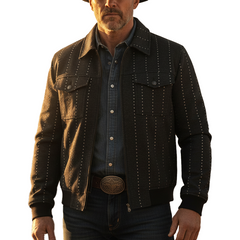 Men's Retro Rhinestone Faux Denim Collar Thin Jacket MTA1097K2P