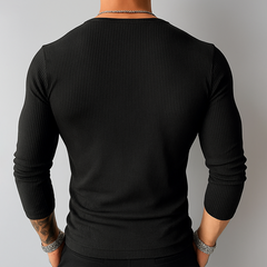 Men's Solid Color Striped V Neck Long Sleeve T-shirt MTA0272G1Z