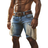 Men's Summer Western Cowboy Style Tassel Denim Shorts MTA1288E0U