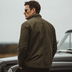 Men's Classic Casual Western Style Stand Collar Multi-Pocket Washed Twill Cotton Jacket MTA2961K1K