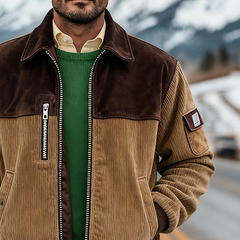 Men's Retro Color Block Faux Suede Corduroy Zip-Up Jacket MTA1165K8X