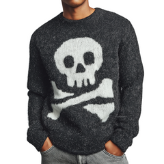 Men's Retro Casual Skull Knit Crew Neck Sweater MTA2883K4TO
