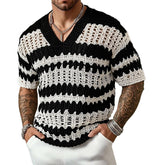 【24-hour shipping out】Men's Knitted Contrast Color V-neck Short-sleeved Sweater T-Shirt 14944957X