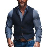 Men's Winter Retro Cotton Yarn Knit Stand Collar Button Vest MTA2870K0P