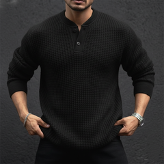 Men's Urban Solid Color Two-Button Henley Collar Knit Sweater MTA1079K0U